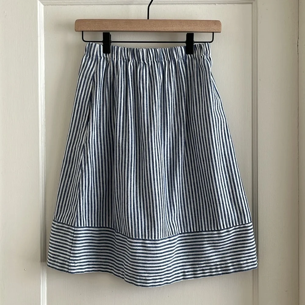 J. Crew XXS Nautical Blue & White Striped Linen Blend Skirt with Pockets - Picture 3 of 11